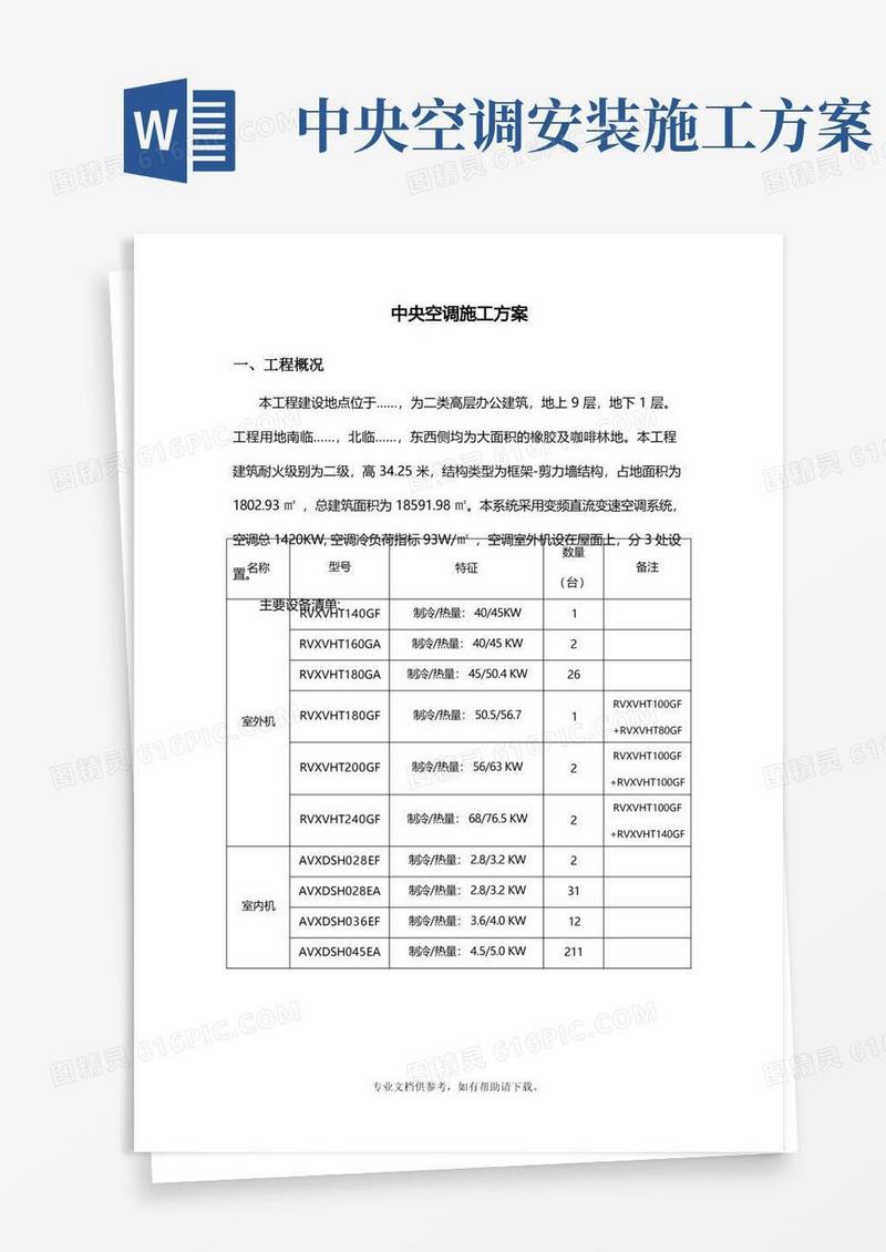 中央空调(多联机)施工方案