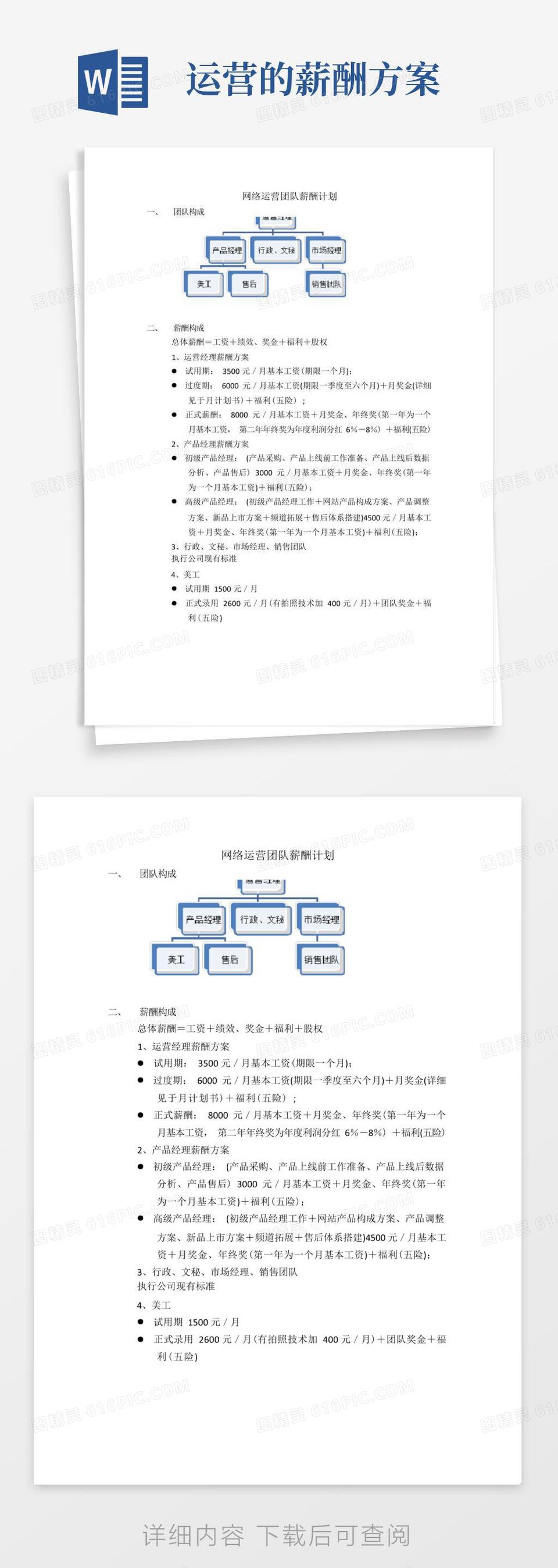 网络运营团队薪酬计划