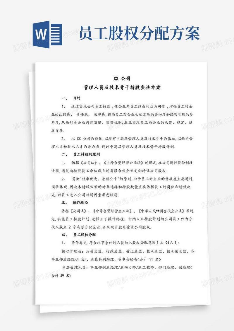 某公司员工持股分配方案(定稿)