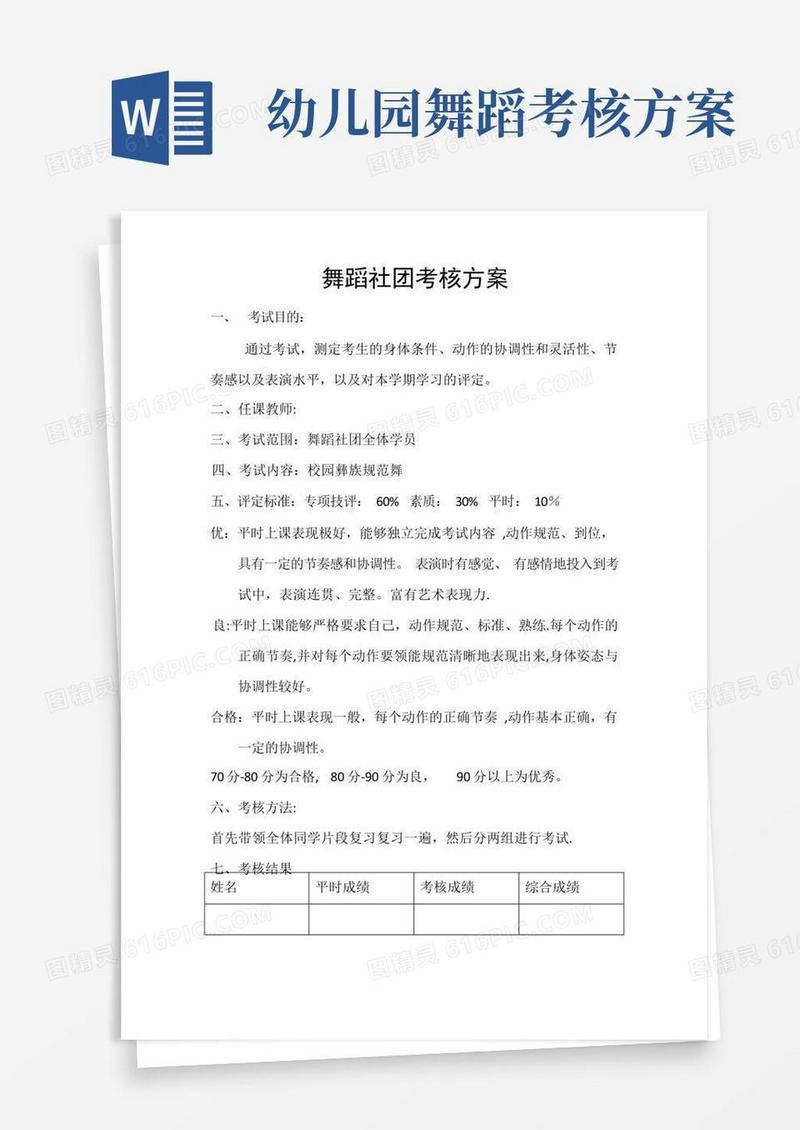 舞蹈社团考核方案