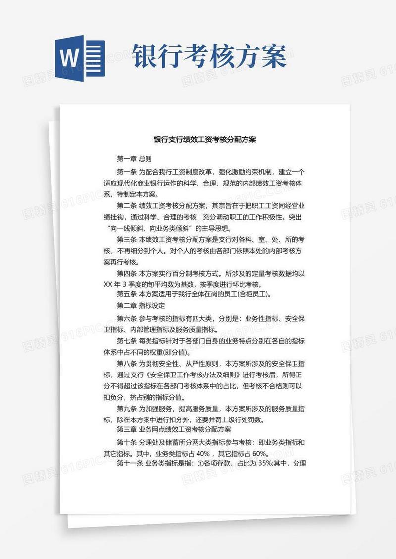 银行支行绩效工资考核分配方案