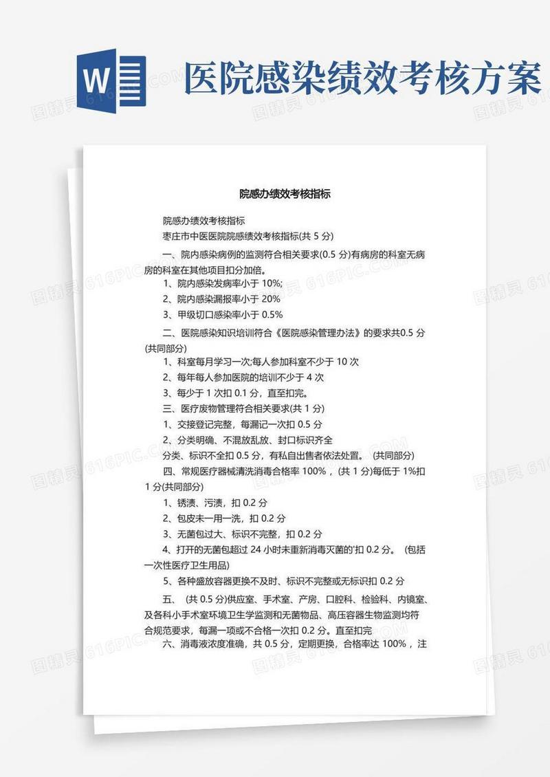 院感办绩效考核指标