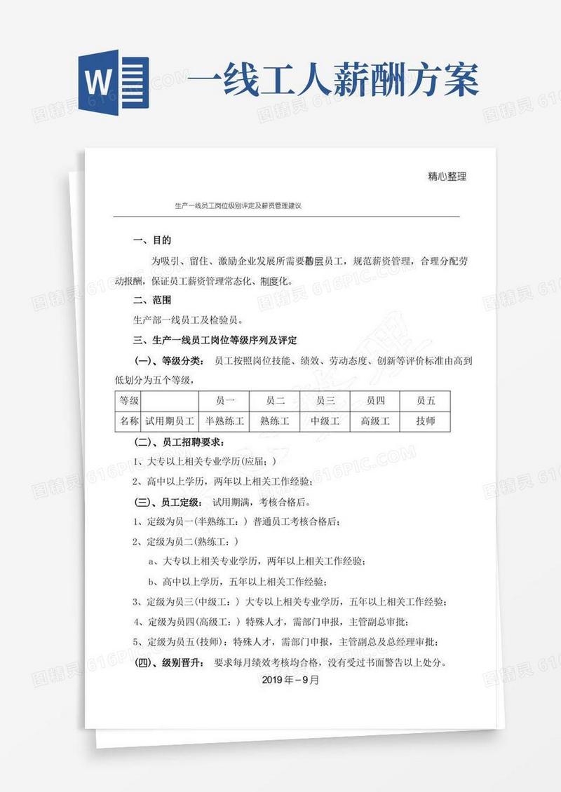 生产一线员工职工工人岗位等级评定及薪资管理