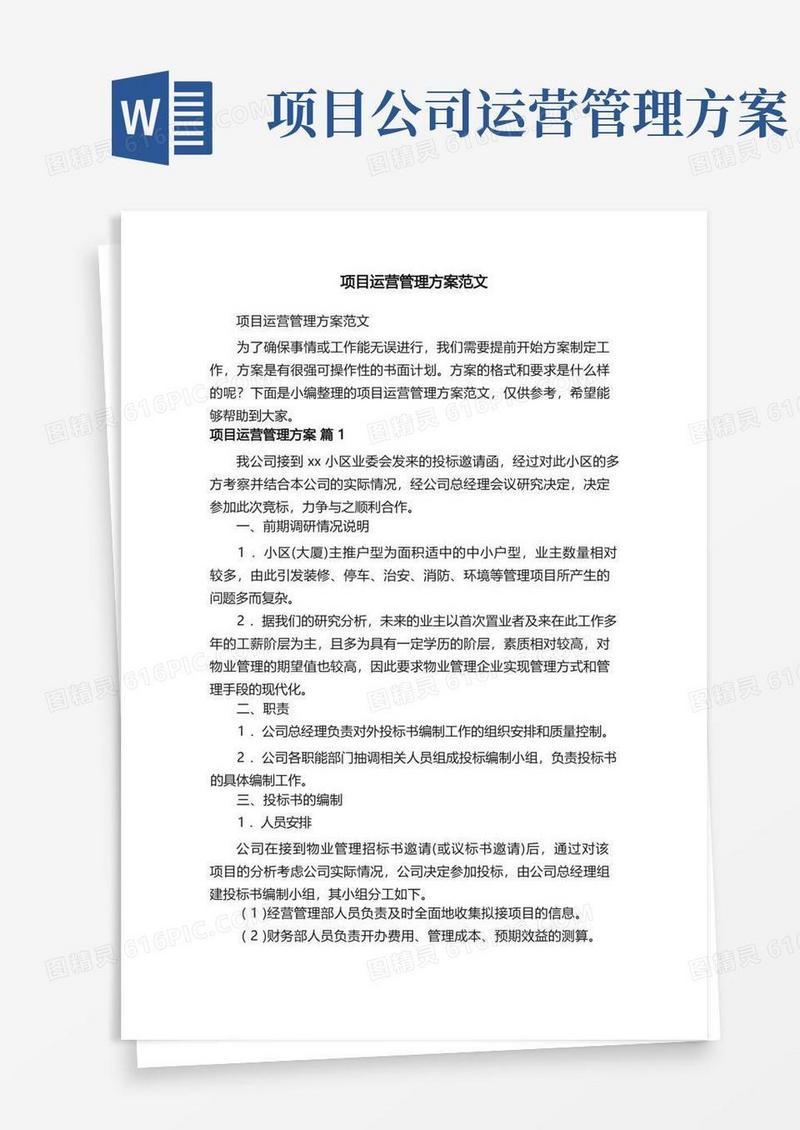 项目运营管理方案范文