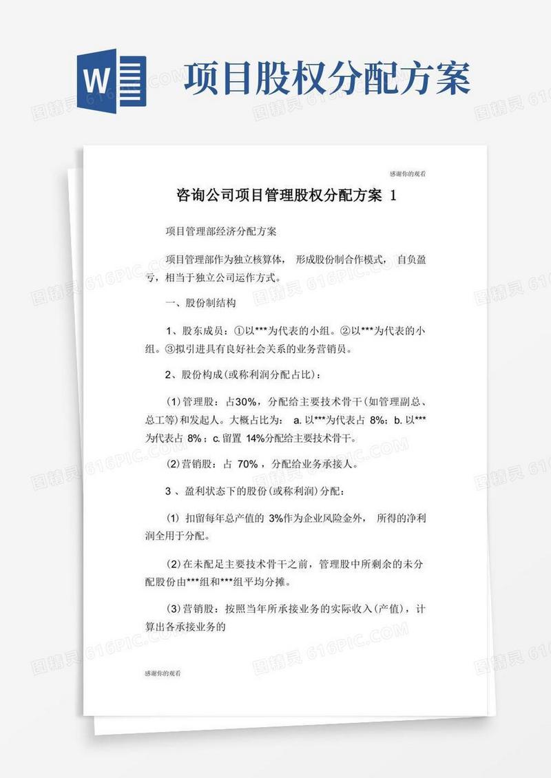 咨询公司项目管理股权分配方案.doc
