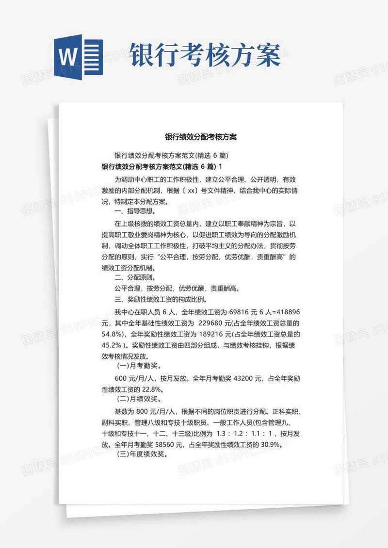 银行绩效分配考核方案