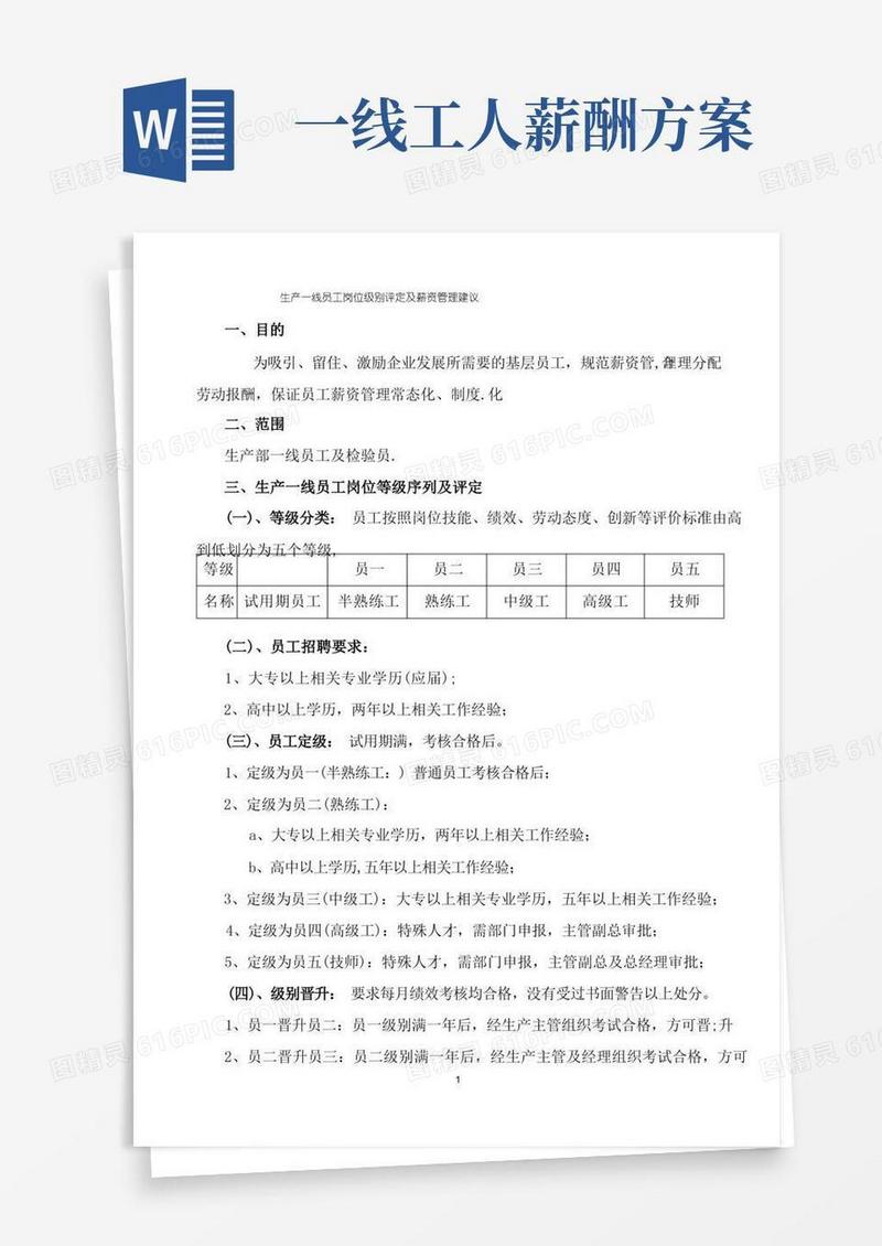 生产一线员工岗位等级评定及薪资管理