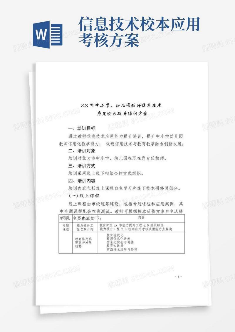 中小学、幼儿园教师信息技术应用能力提升培训方案