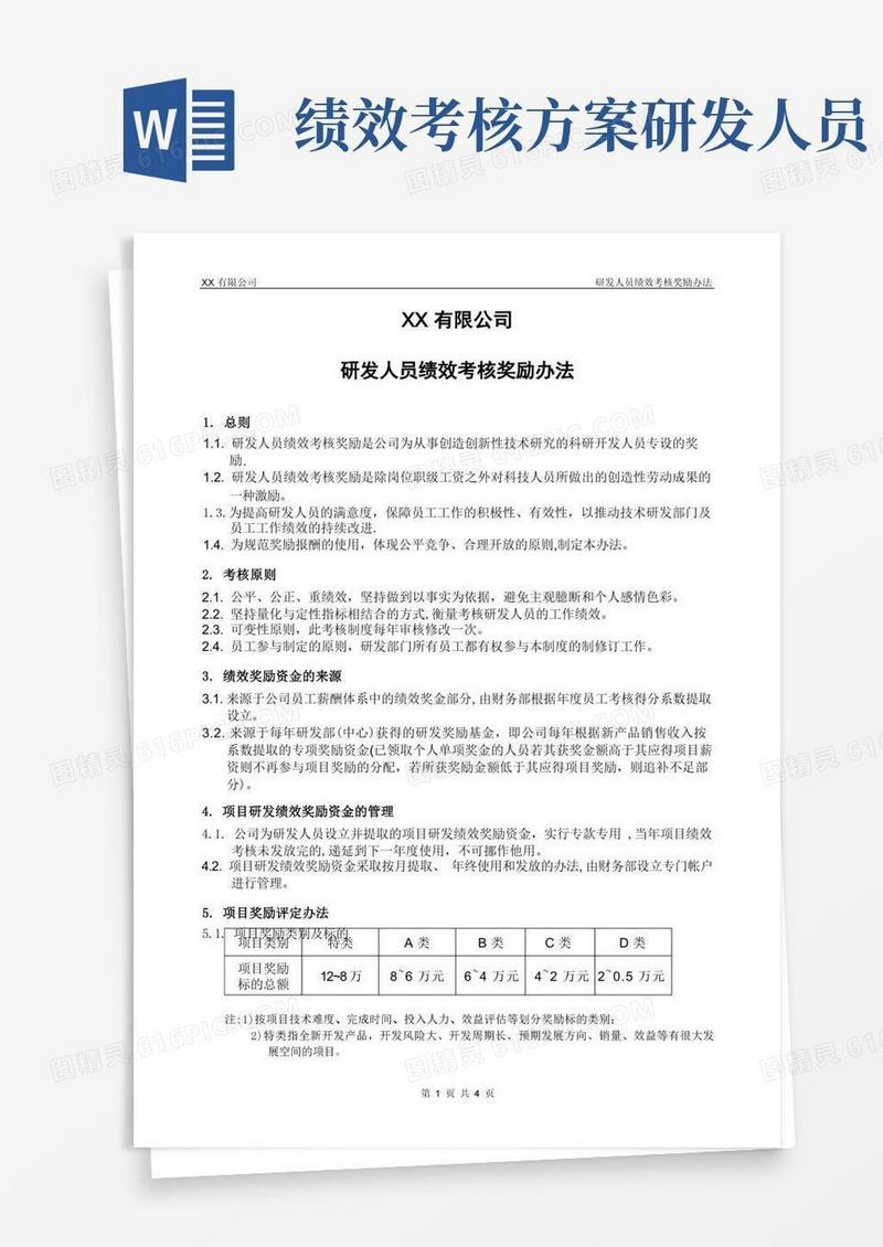研发人员绩效考核奖励办法