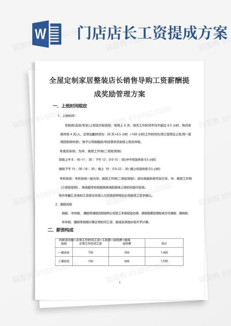 全屋定制家居整装店长销售导购工资薪酬提成奖励管理方案