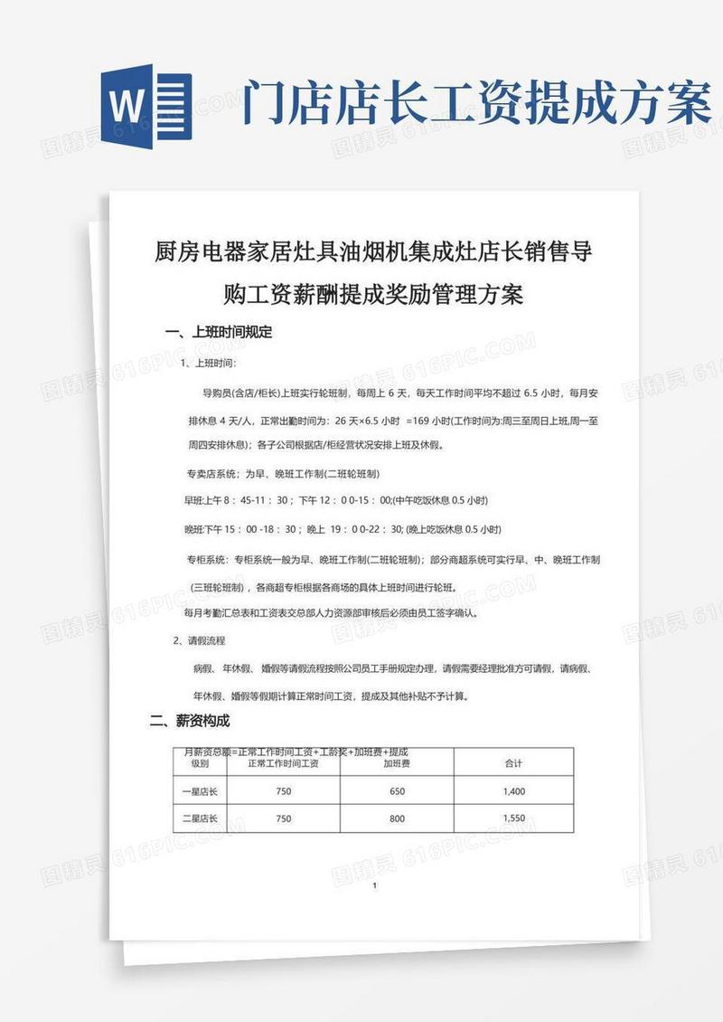厨房电器家居灶具油烟机集成灶店长销售导购工资薪酬提成奖励管理方案