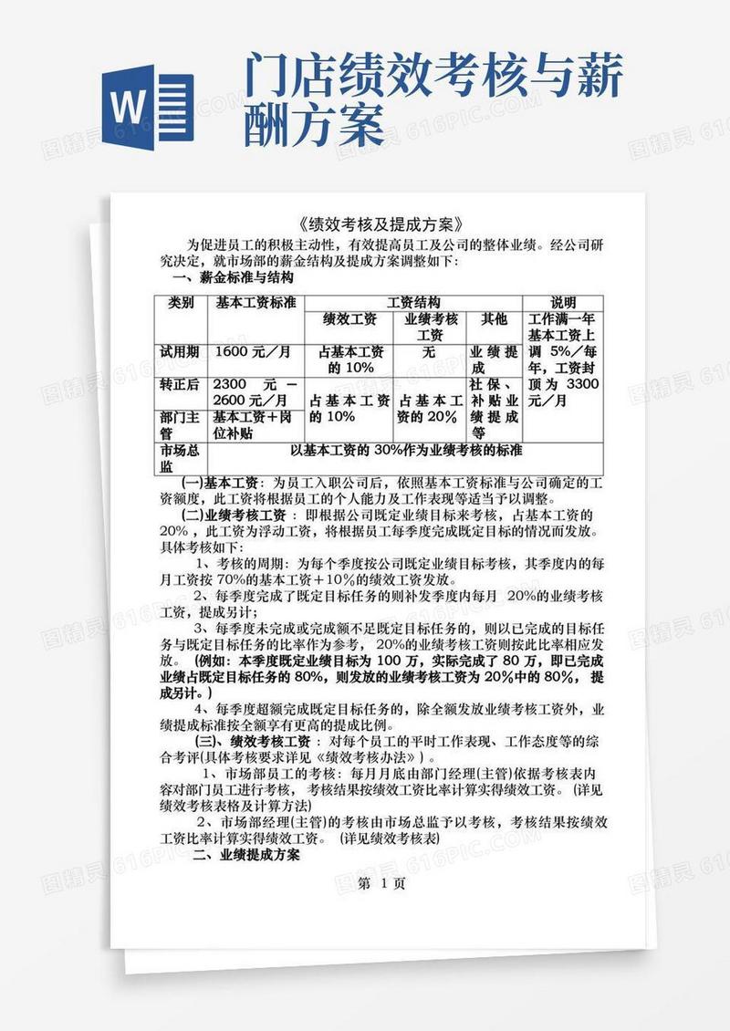 绩效考核与提成方案