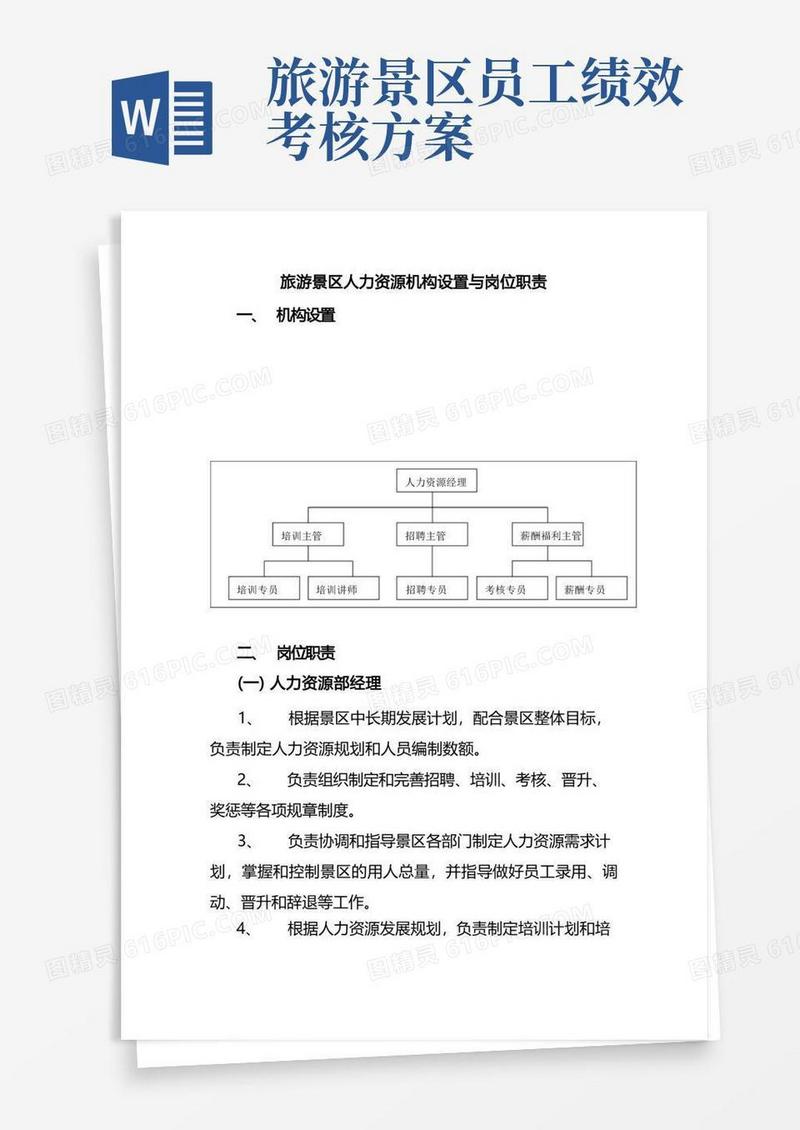 旅游景区人力资源机构设置与岗位职责