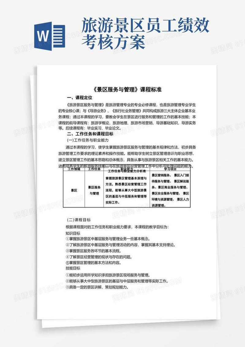 景区服务与管理课程标准-