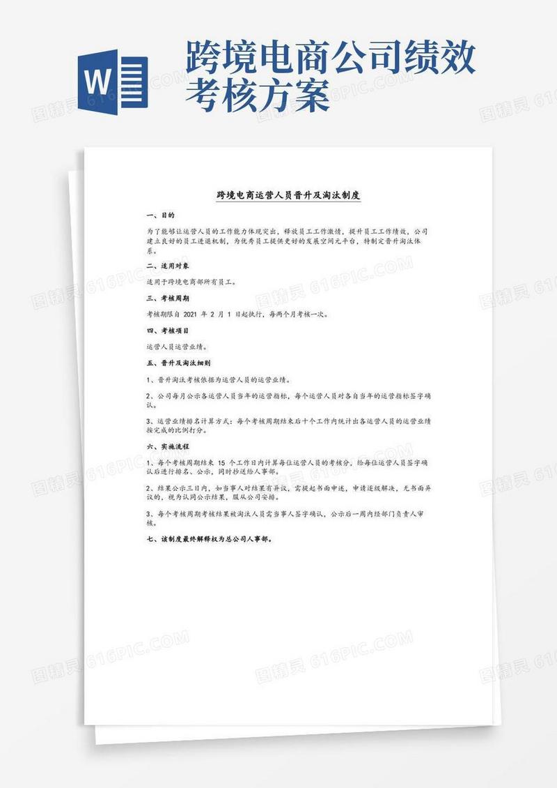 XX跨境电商公司运营人员晋升及淘汰制度方案