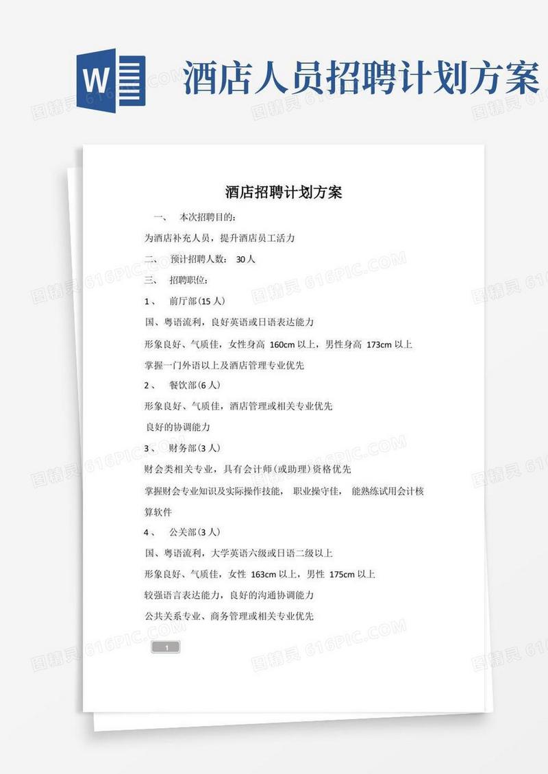 酒店招聘计划方案