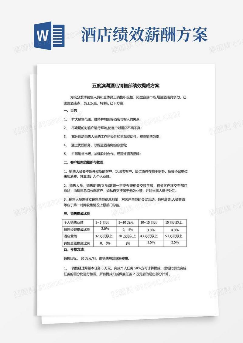 酒店销售部绩效提成方案