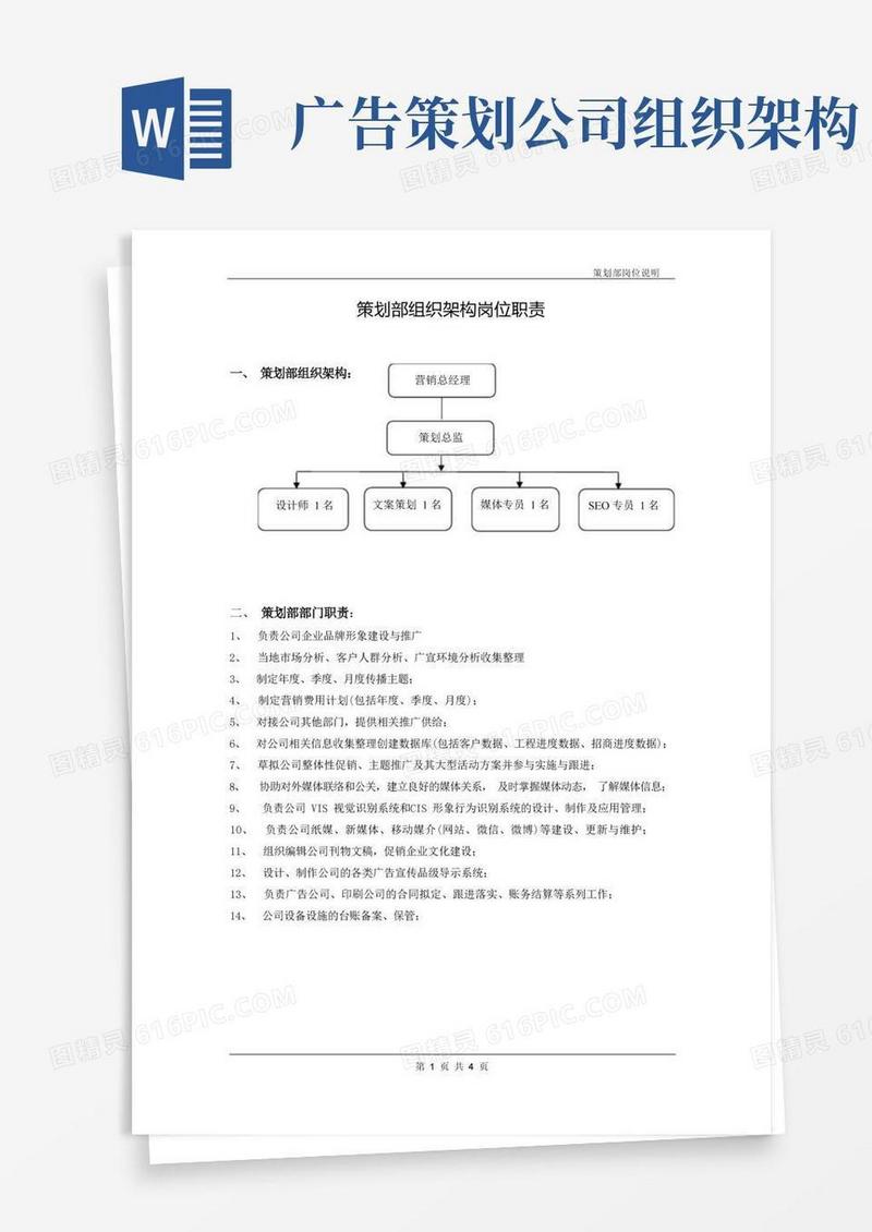策划部组织架构及岗位职责
