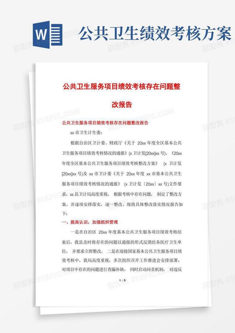 公共卫生服务项目绩效考核存在问题整改报告