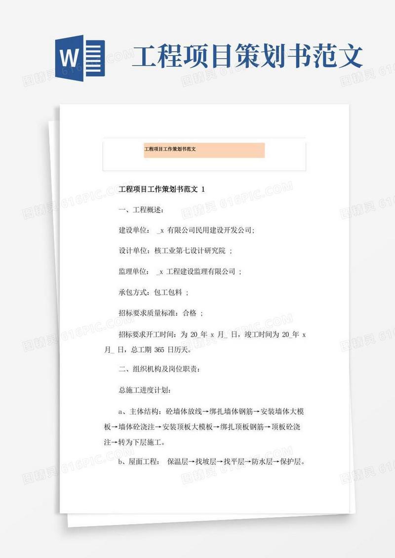 工程项目工作策划书范文
