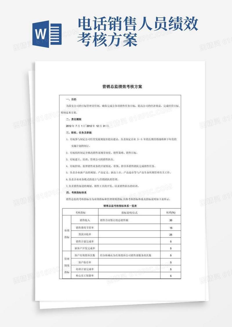 销售总监绩效考核方案