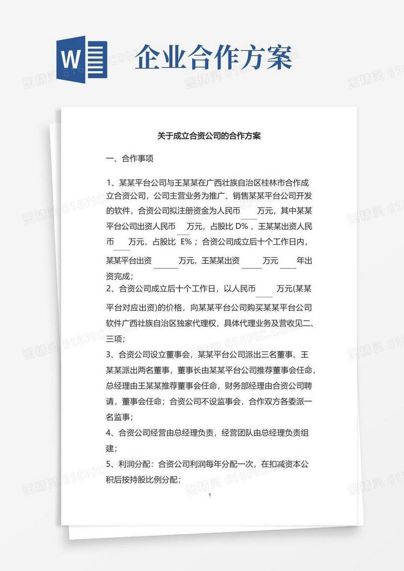 关于成立合资公司的合作方案
