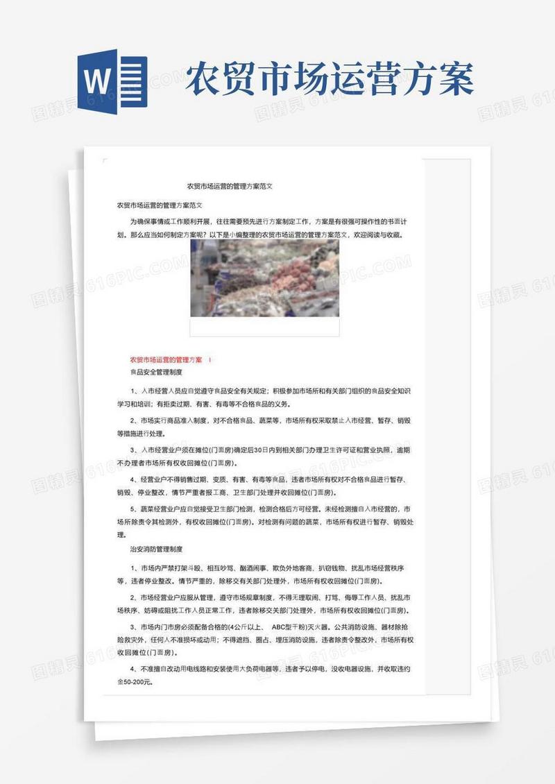 农贸市场运营的管理方案范文
