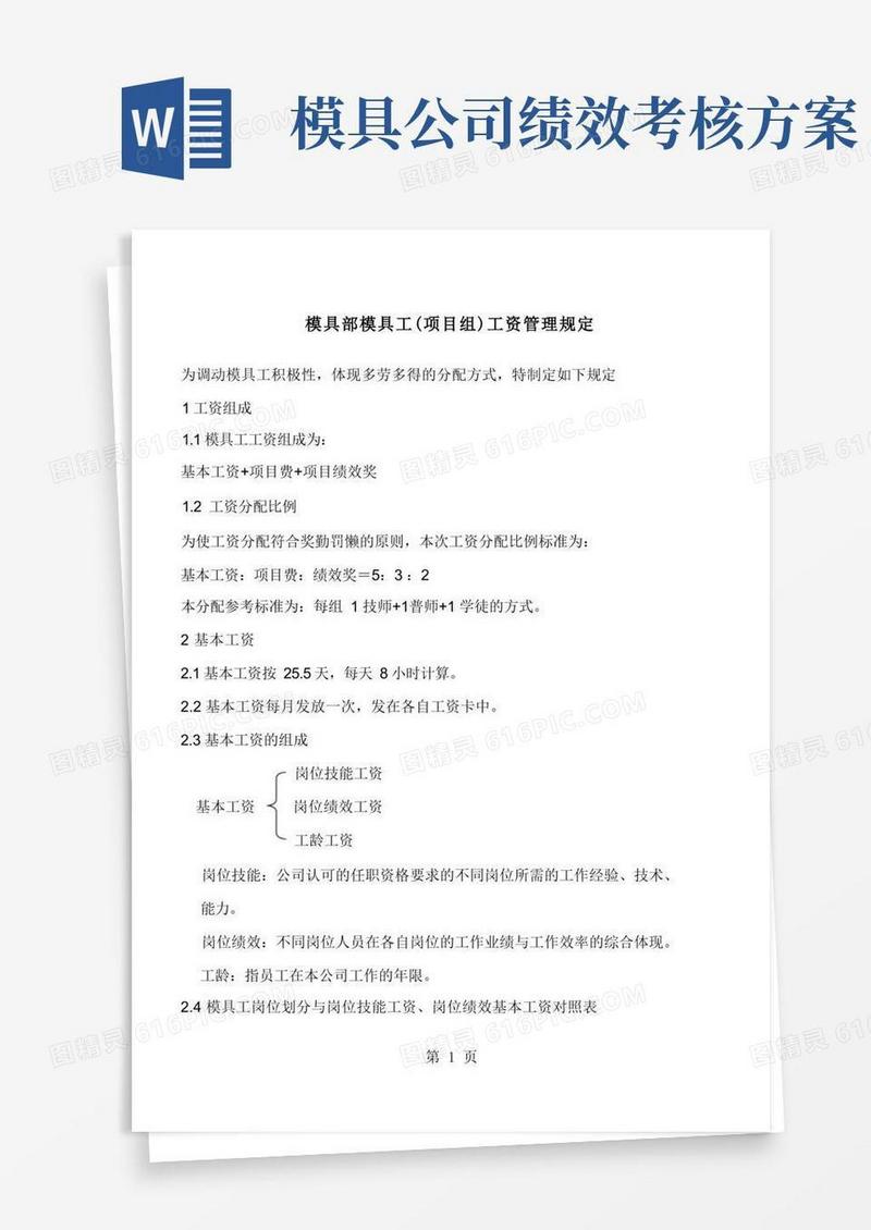 模具部模具工绩效考核管理制度精品文档8页