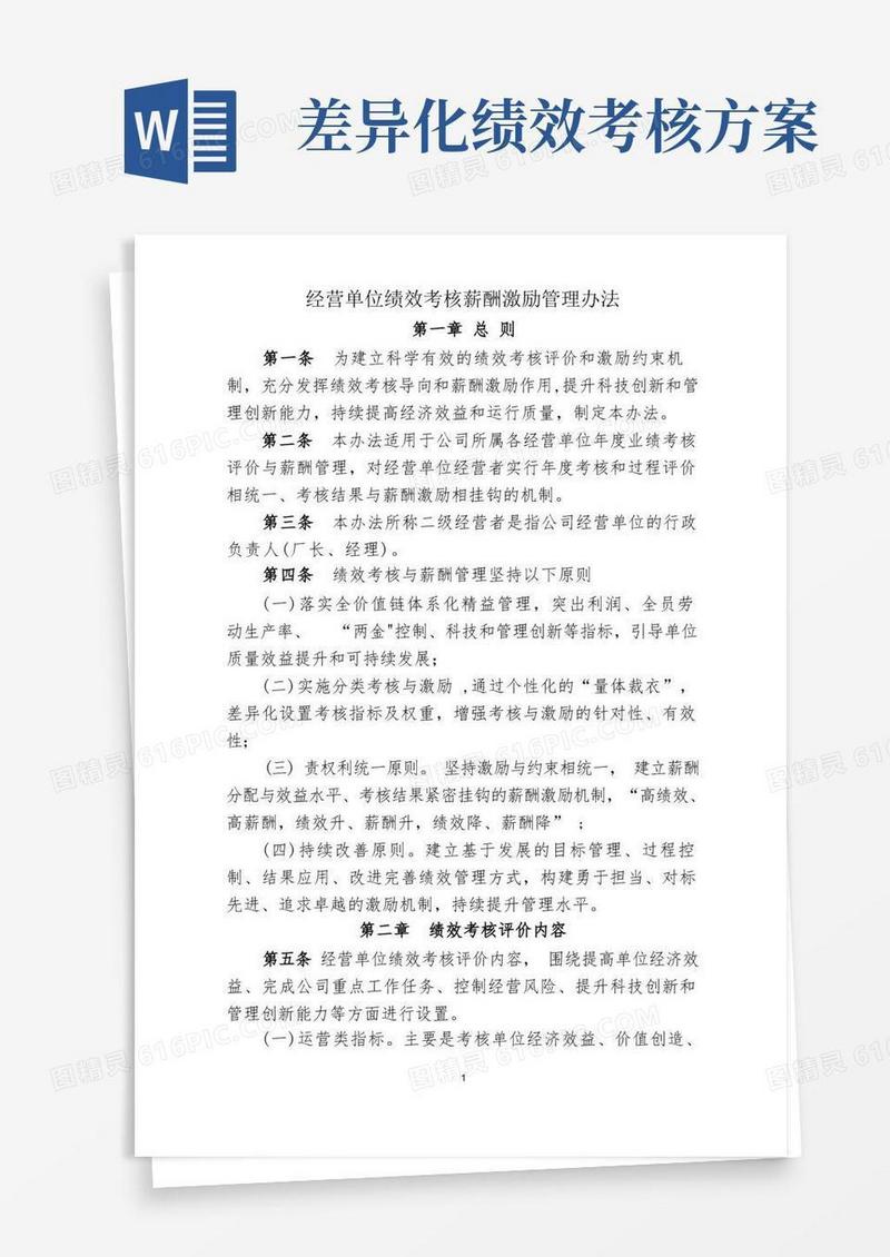 经营单位绩效考核方法与薪酬管理办法