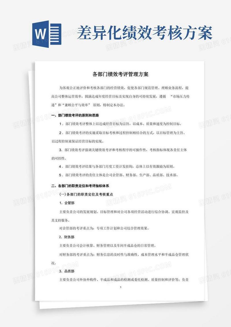 各部门绩效考核管理方案