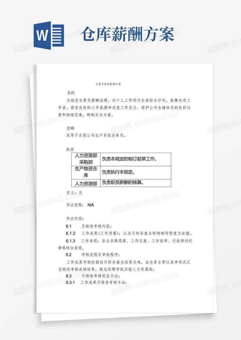 仓管员绩效薪酬方案