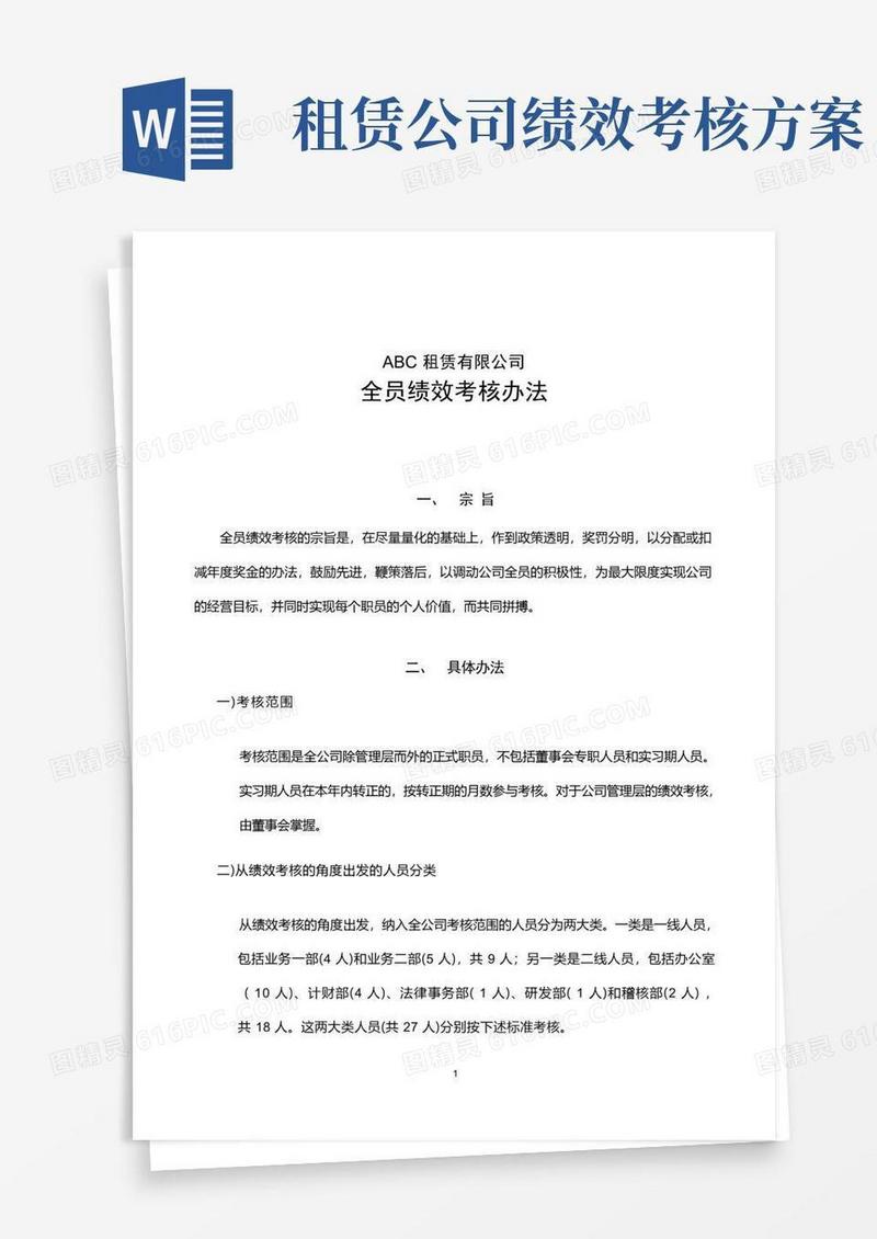 租赁有限公司全员绩效考核办法