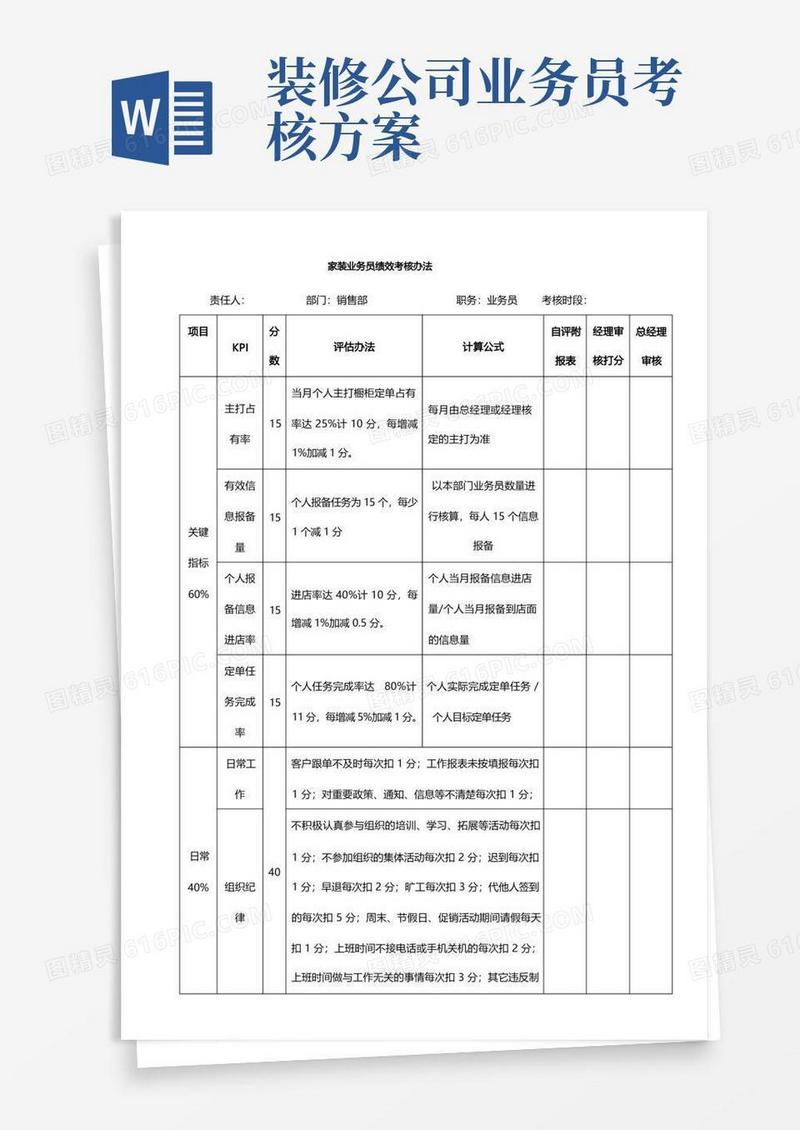 家装全屋业务员绩效考核办法