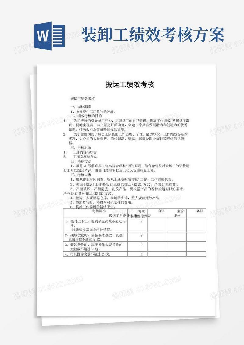 搬运工绩效考核