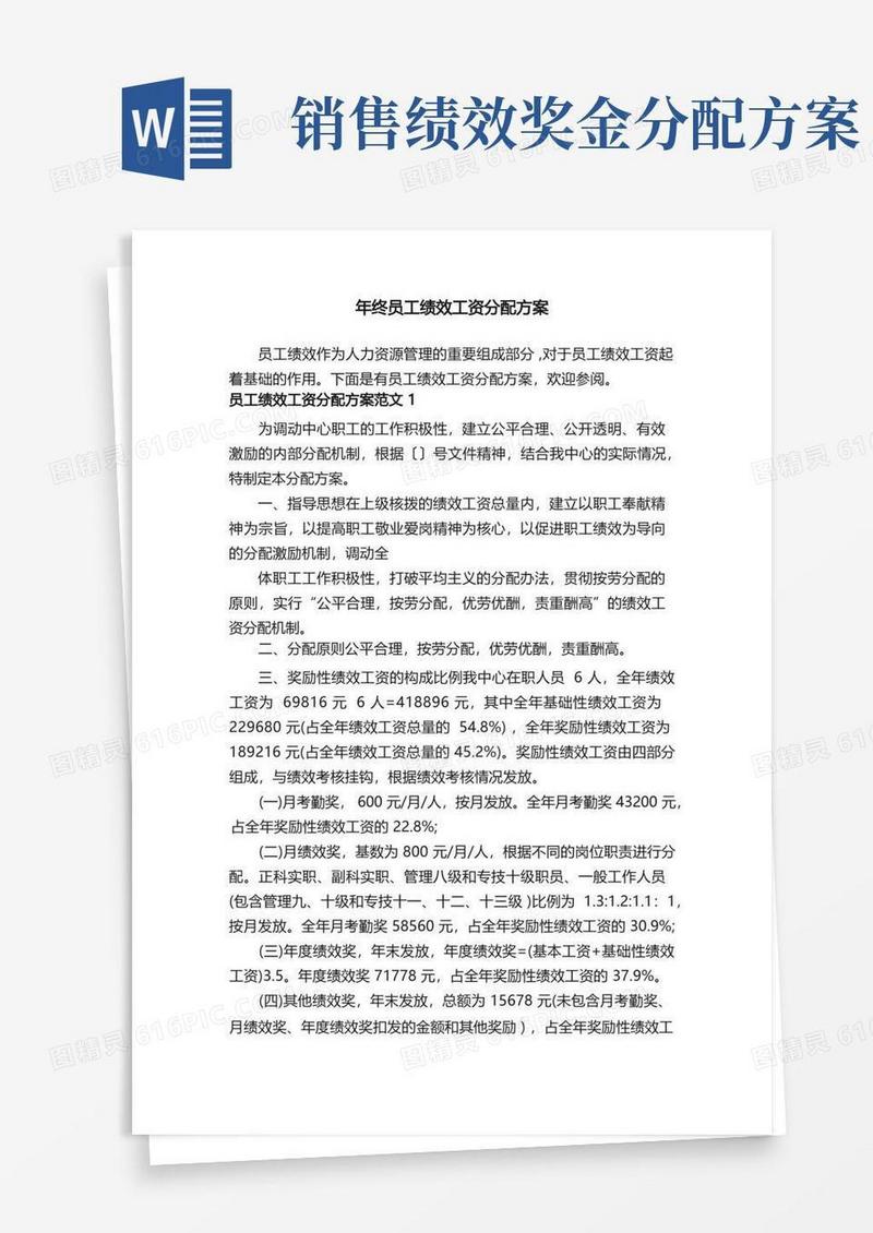年终员工绩效工资分配方案