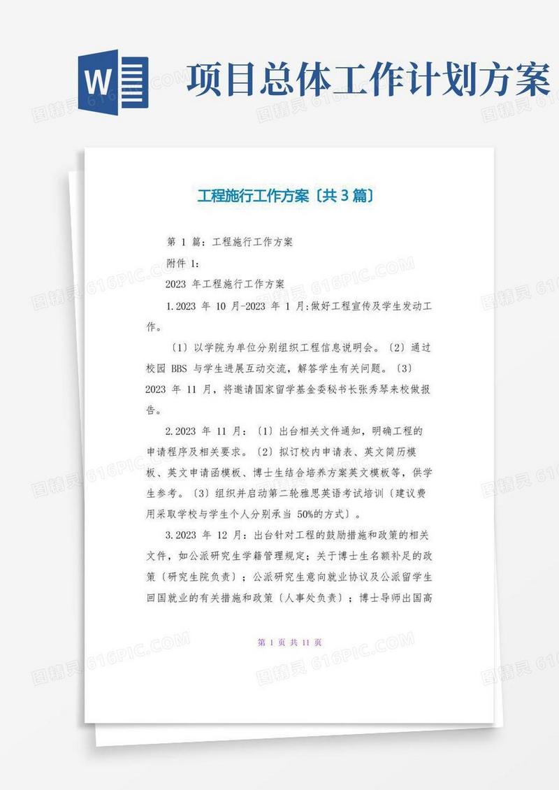 项目实施工作计划(共3篇)