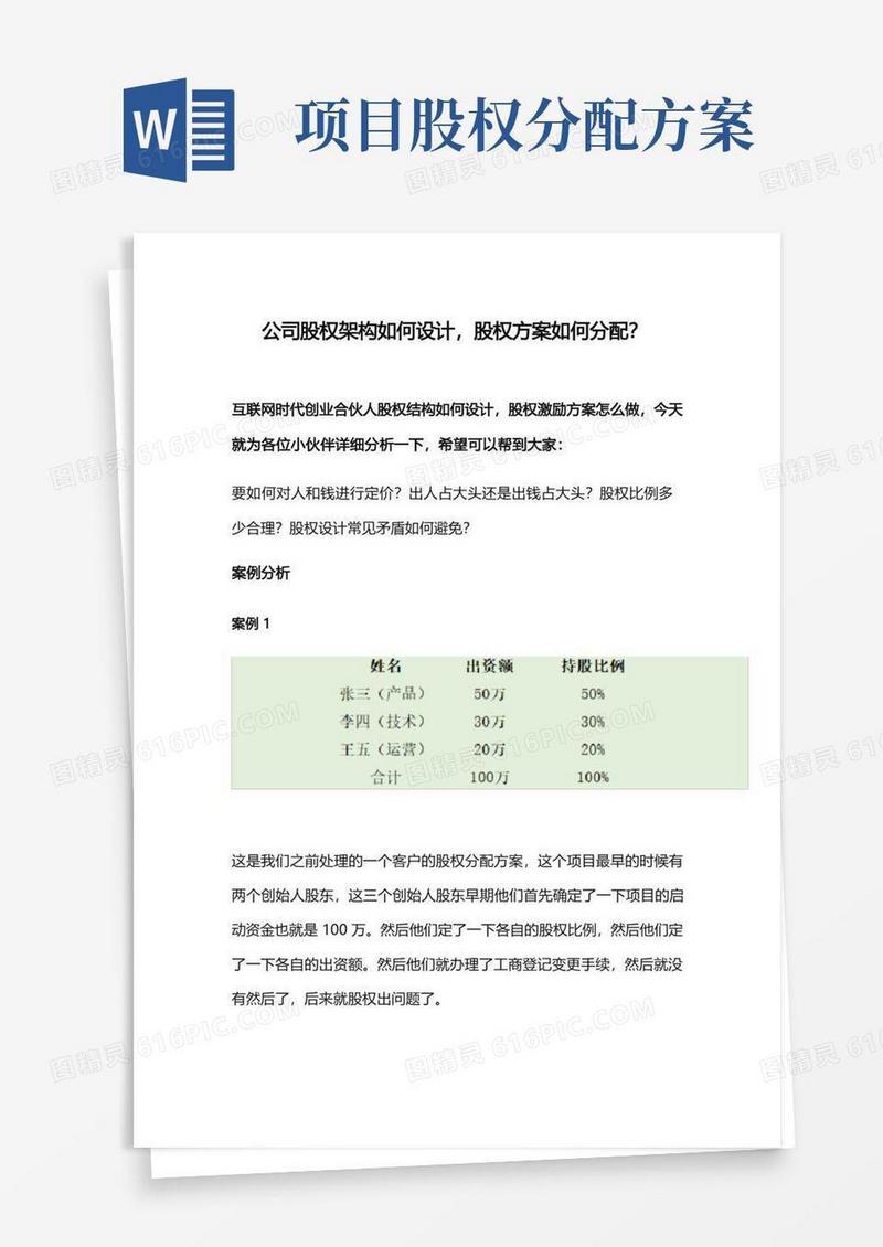 公司股权架构如何设计,股权方案如何分配？