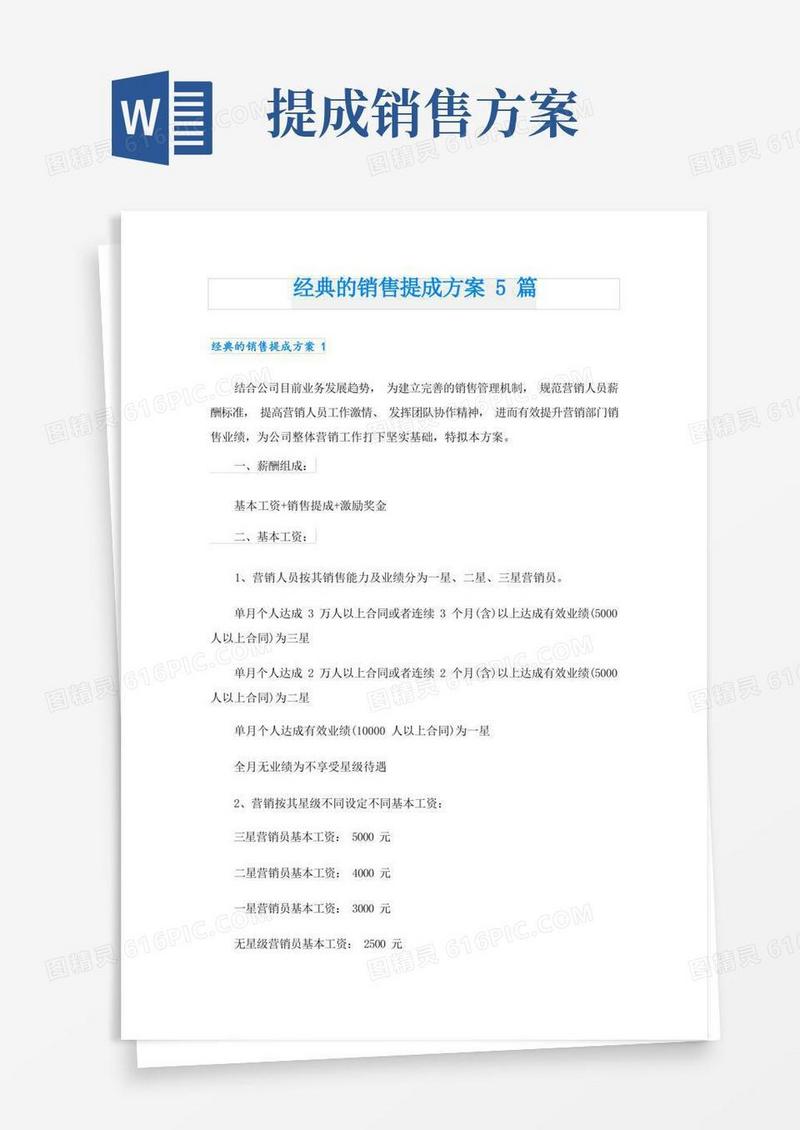 经典的销售提成方案5篇