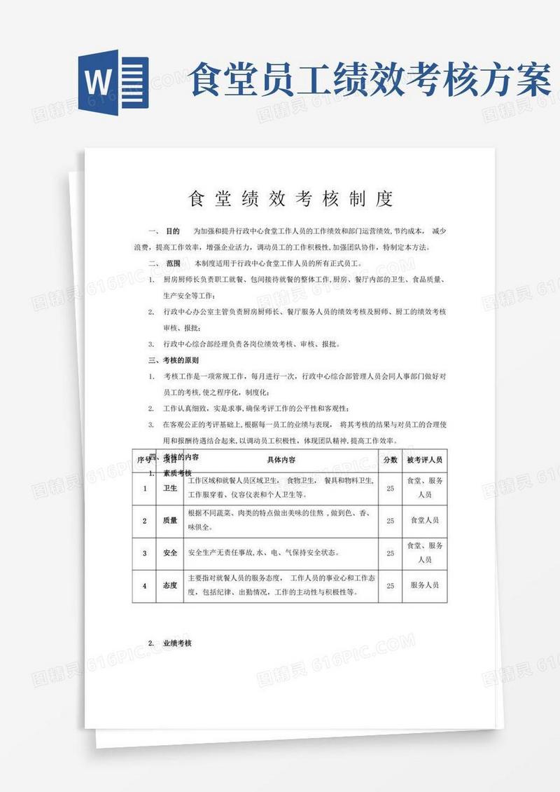 食堂绩效考核制度