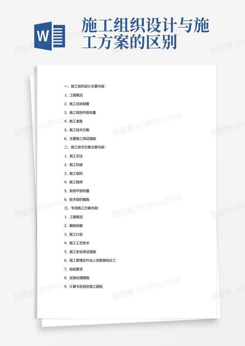 施工组织设计、施工技术方案、专项施工方案内容区别