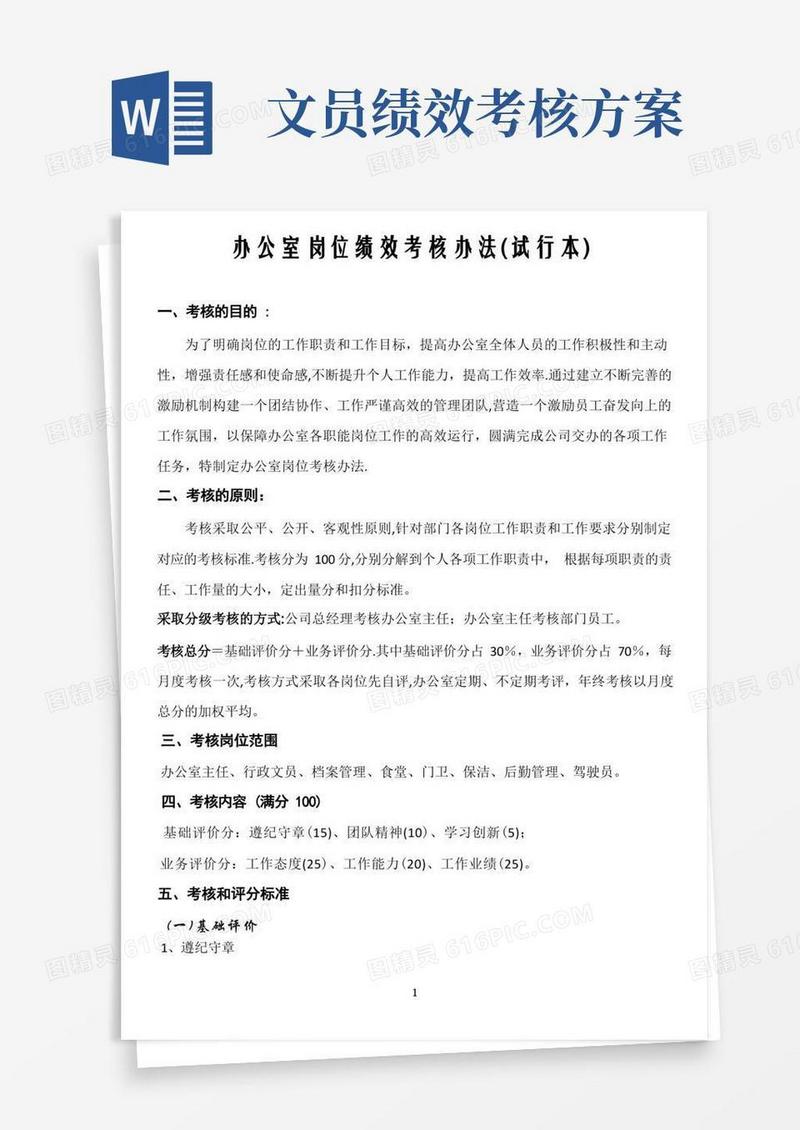 办公室岗位绩效考核办法
