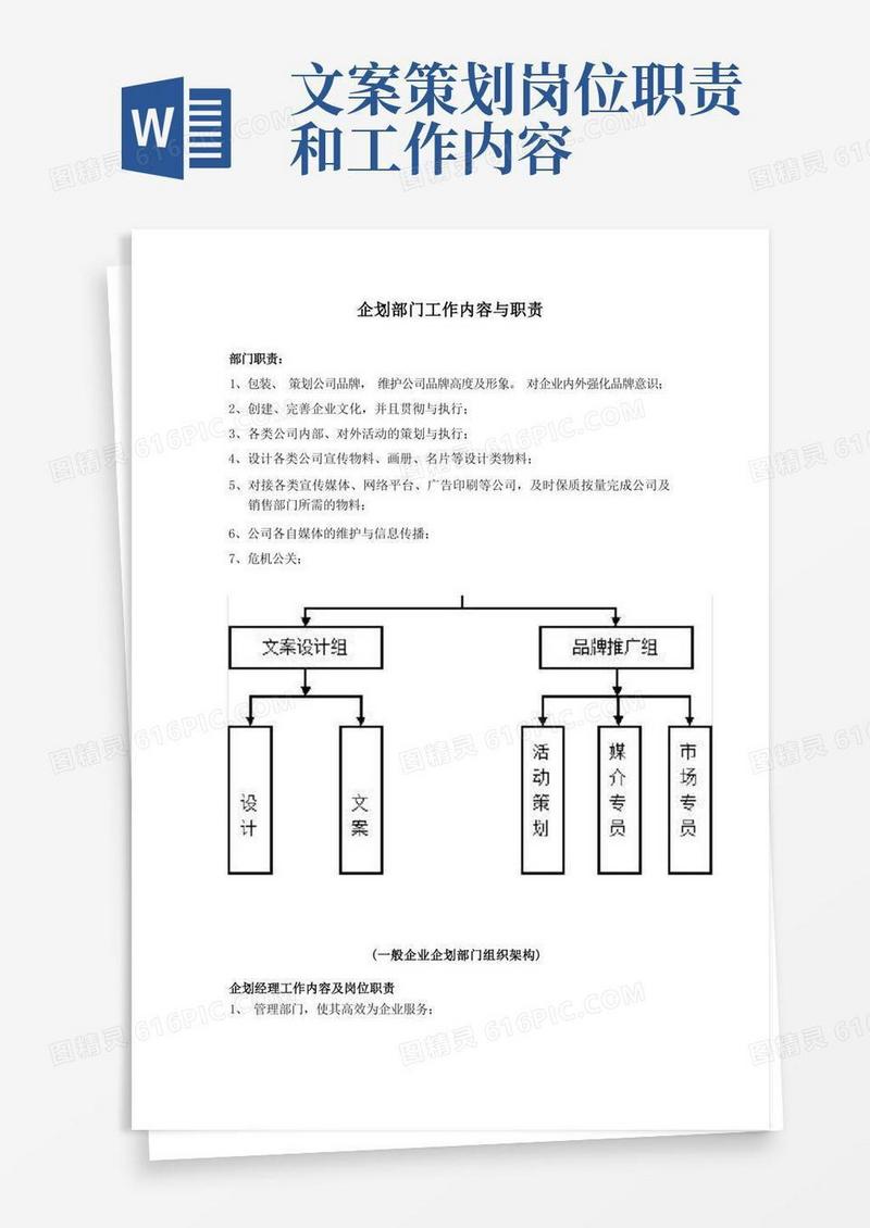 企划部门工作内容与职责