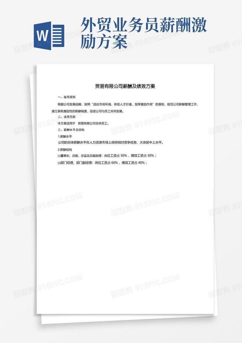 贸易有限公司薪酬及绩效方案