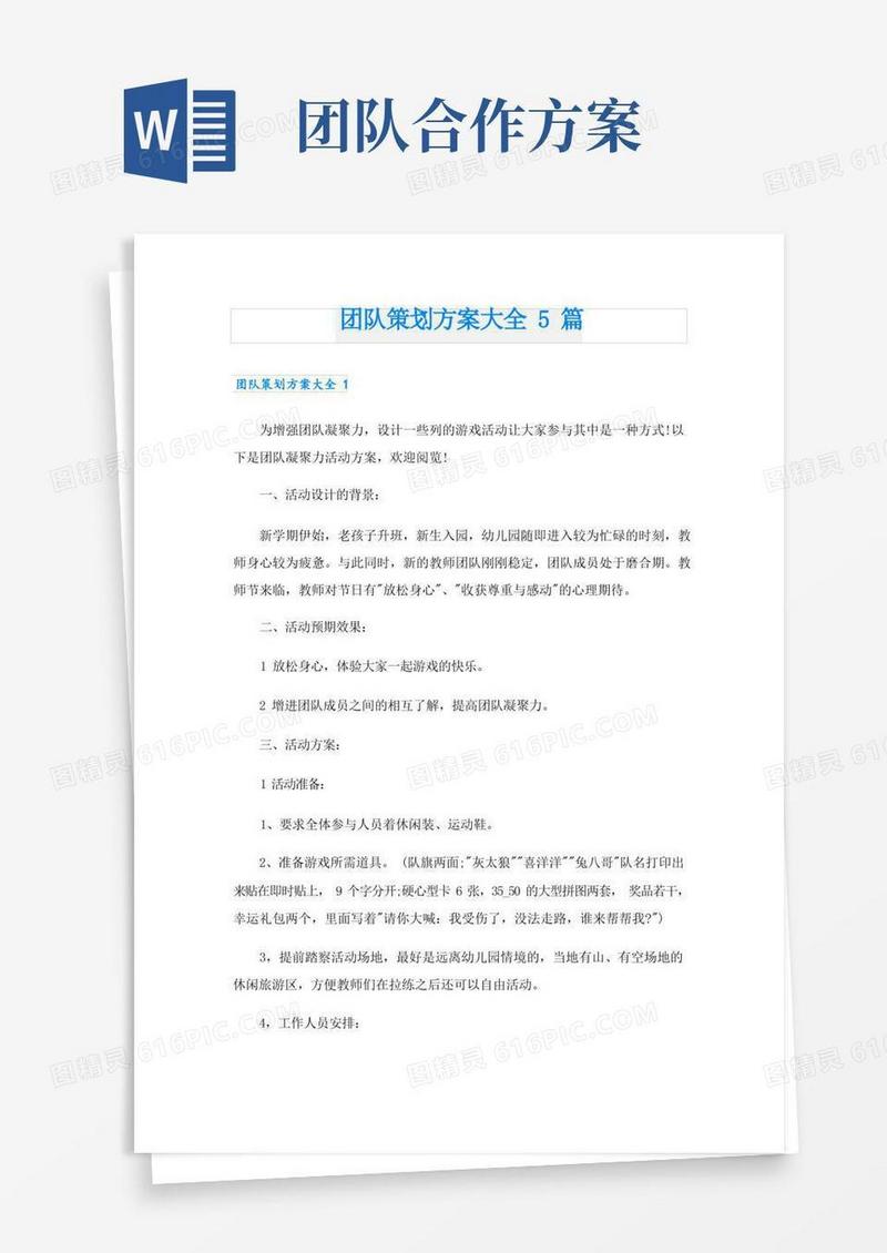 团队策划方案大全5篇