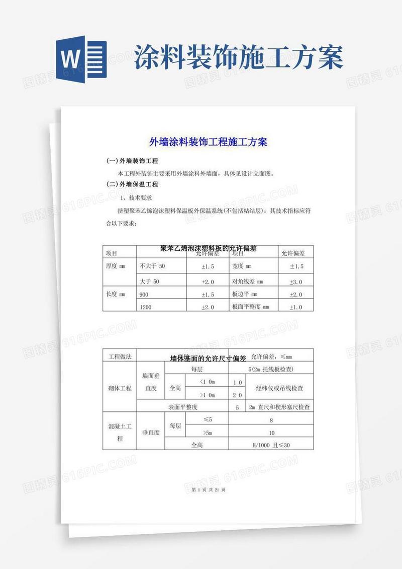 外墙涂料装饰工程施工方案