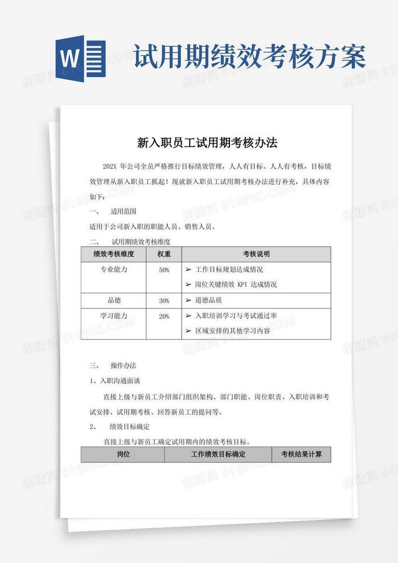 新入职员工试用期考核办法