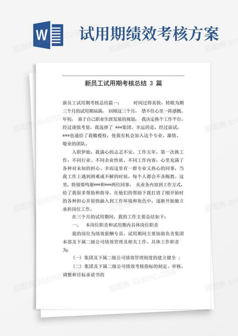 新员工试用期考核总结3篇