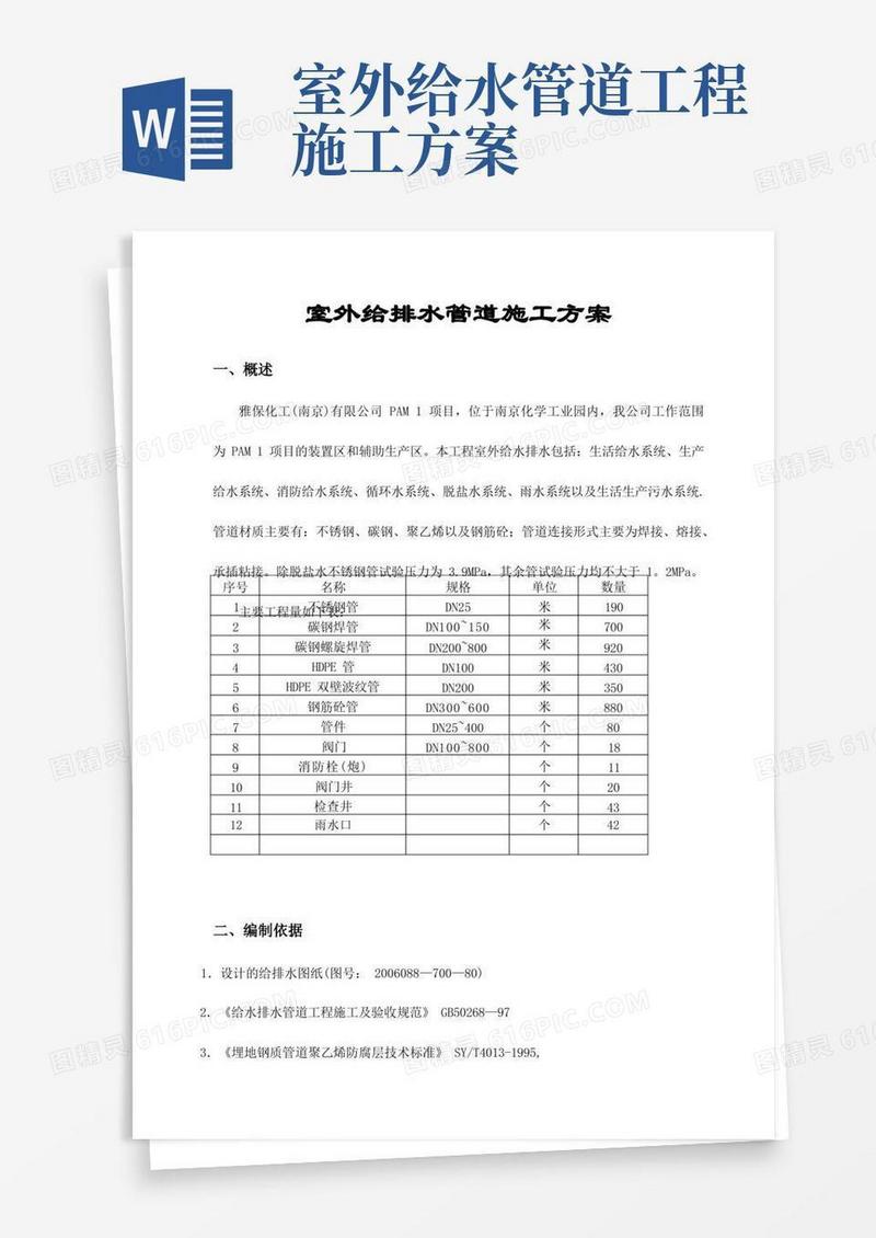 室外给排水管道施工方案