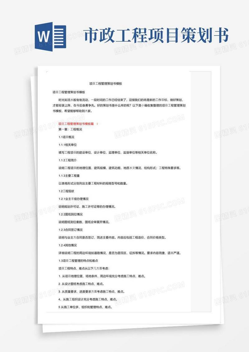 项目工程管理策划书模板