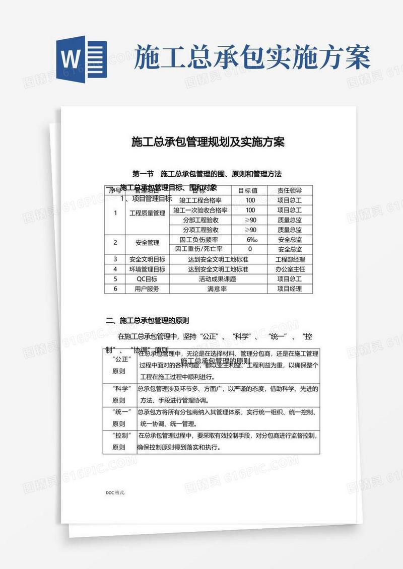 施工总承包管理规划与实施计划方案